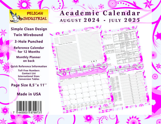 2024-2025 Academic Year 12 Months Student Calendar/Planner for Wall & Desk & 3-Ring Binder, for School, Teacher, Student (Edition #016)