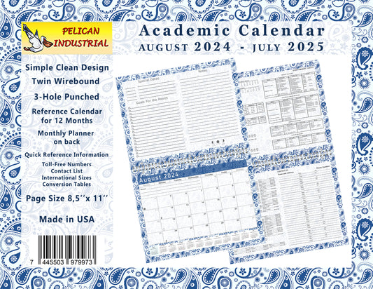 2024-2025 Academic Year 12 Months Student Calendar/Planner for Wall & Desk & 3-Ring Binder, for School, Teacher, Student (Edition #019)