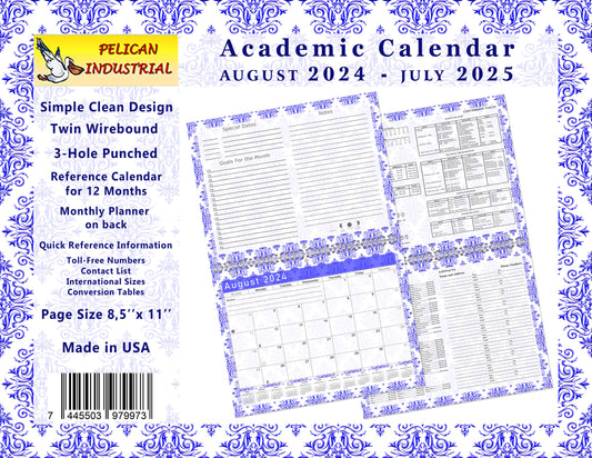 2024-2025 Academic Year 12 Months Student Calendar/Planner for Wall & Desk & 3-Ring Binder, for School, Teacher, Student (Edition #018)