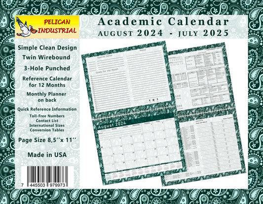 2024-2025 Academic Year 12 Months Student Calendar/Planner for Wall & Desk & 3-Ring Binder, for School, Teacher, Student (Edition #025)
