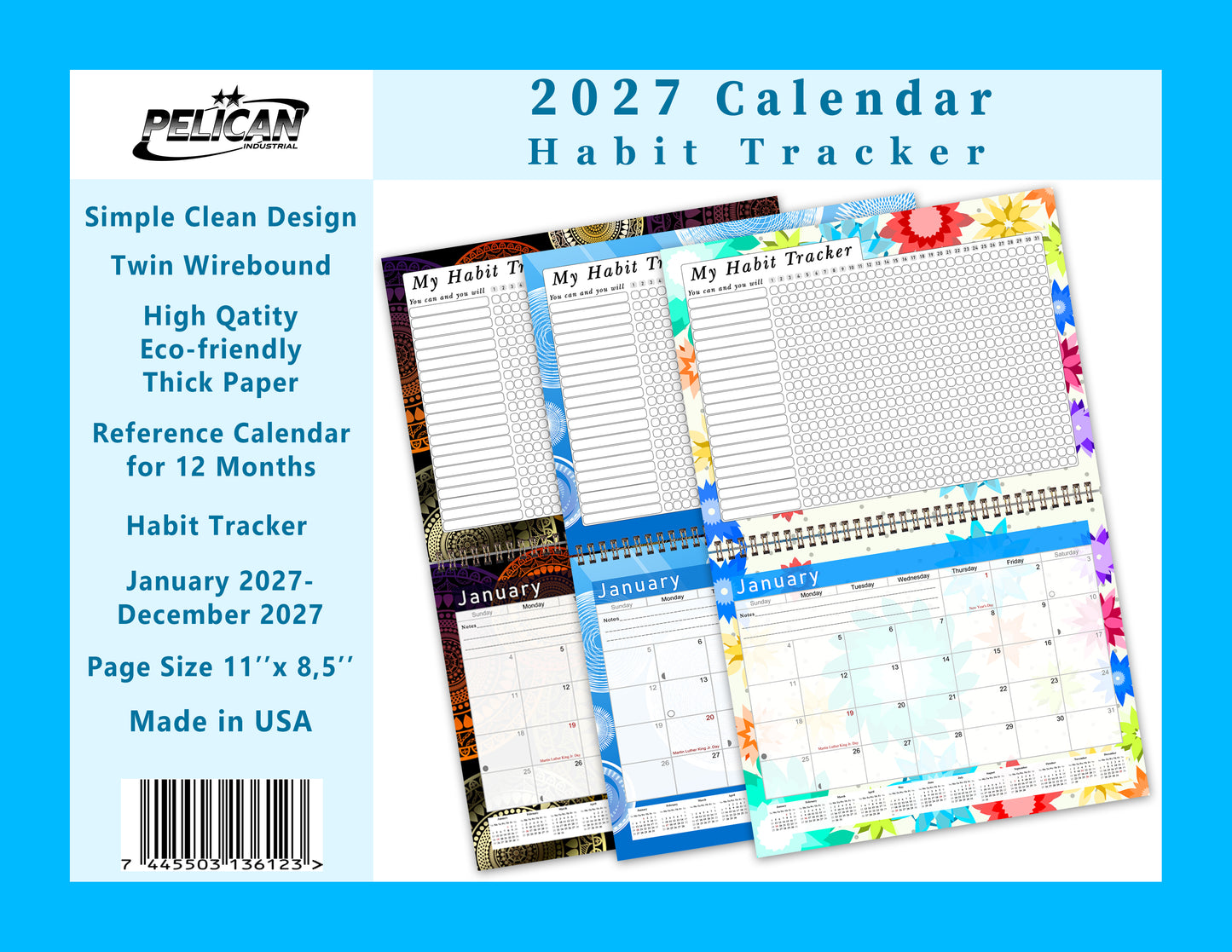 2027 Monthly Desktop/Wall Calendar/Planner - Habit Tracker - (Edition #07)