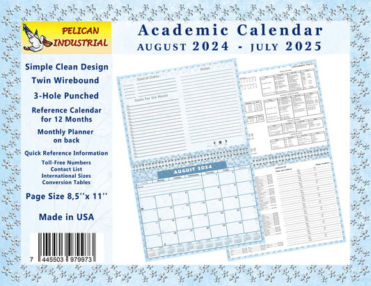 2024-2025 Academic Year 12 Months Student Calendar/Planner for Wall & Desk & 3-Ring Binder, for School, Teacher, Student (Edition #011)