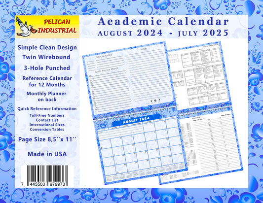 2024-2025 Academic Year 12 Months Student Calendar/Planner for Wall & Desk & 3-Ring Binder, for School, Teacher, Student (Edition #024)