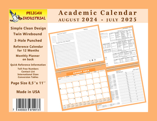 2024-2025 Academic Year 12 Months Student Calendar/Planner for Wall & Desk & 3-Ring Binder, for School, Teacher, Student (Edition #07)
