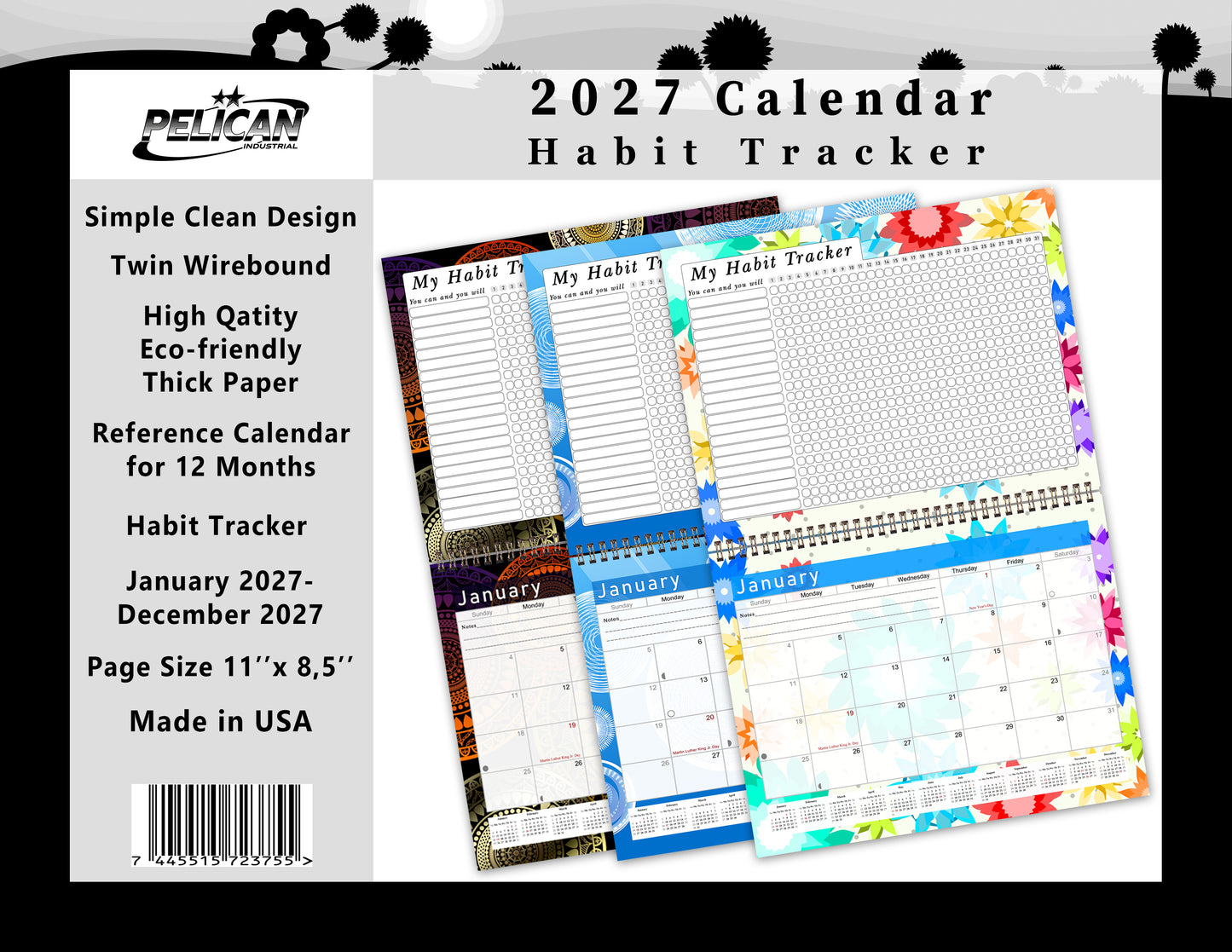 2027 Monthly Desktop/Wall Calendar/Planner - Habit Tracker - (Edition #15)