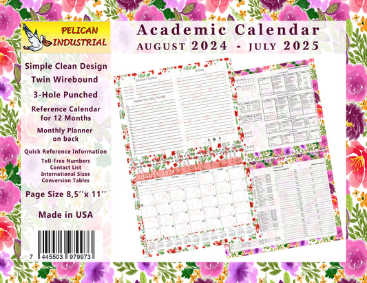 2024-2025 Academic Year 12 Months Student Calendar/Planner for Wall & Desk & 3-Ring Binder, for School, Teacher, Student (Edition #020)