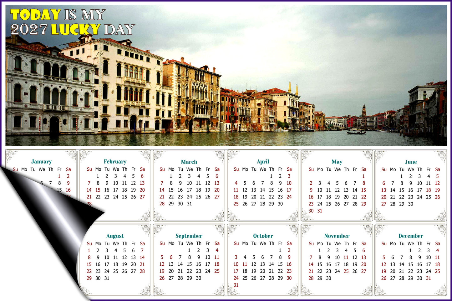 2027 Magnetic Calendar - Calendar Magnets - Today is My Lucky Day - Venice Grand Canal