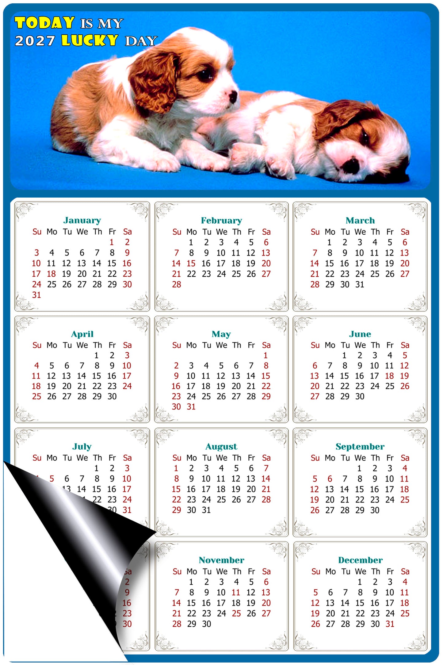 2027 Magnetic Calendar - Today is My Lucky Day (Fade, Tear, and Water Resistant)- Dogs Themed 011