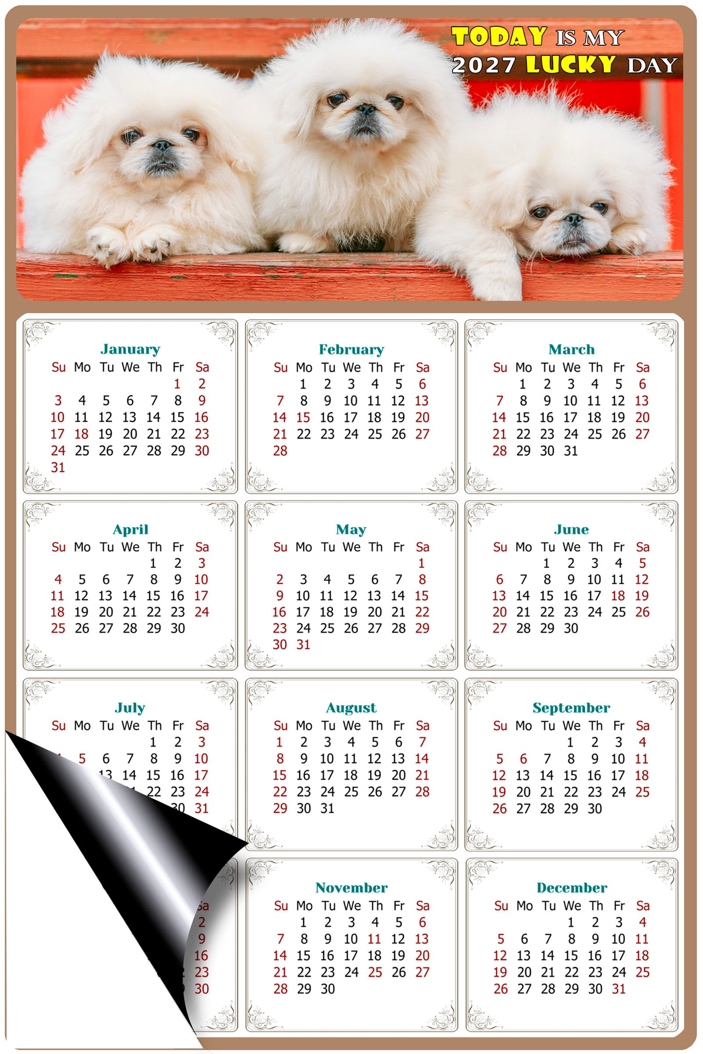 2027 Magnetic Calendar - Today is My Lucky Day (Fade, Tear, and Water Resistant)- Dogs Themed 022