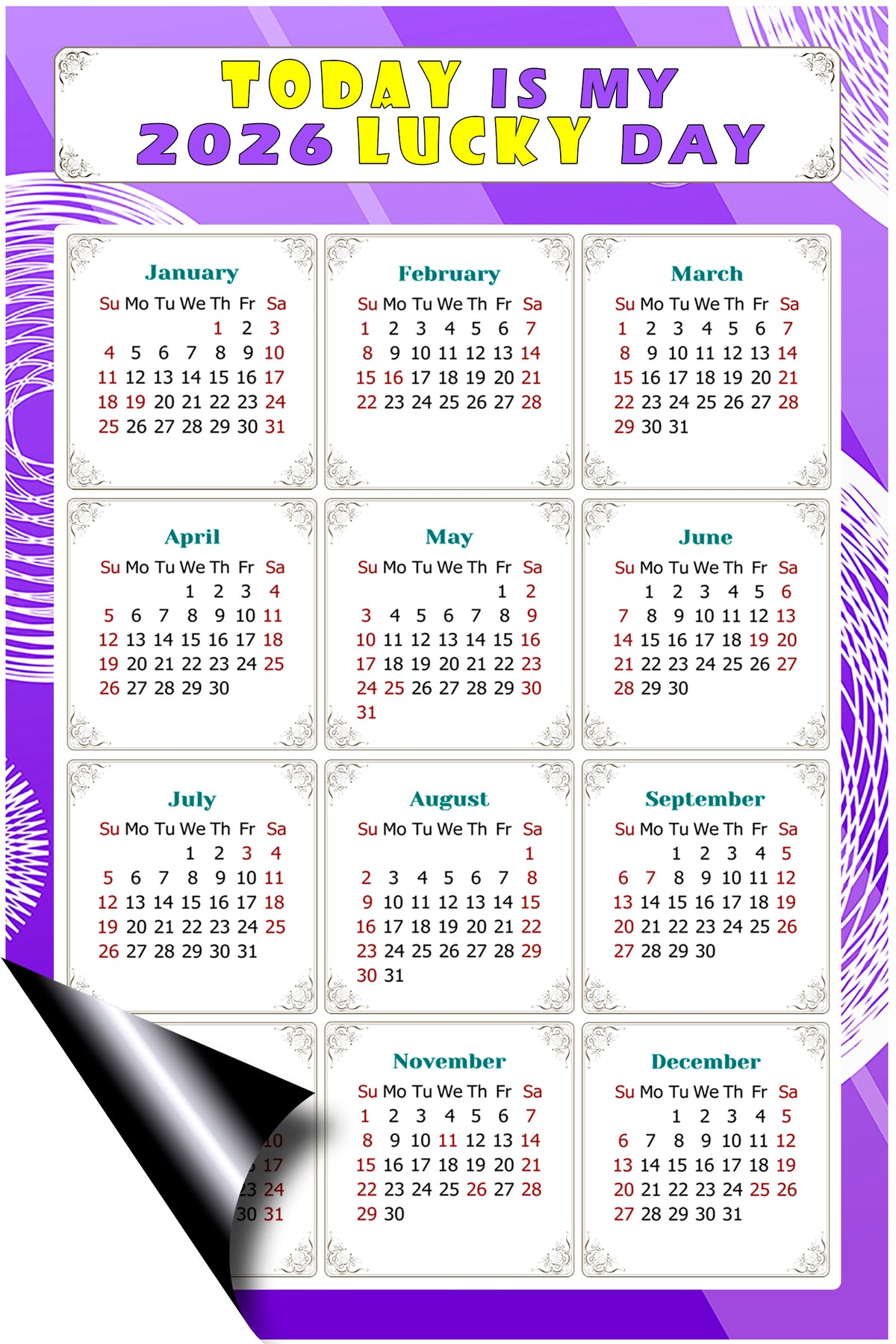 2027 Magnetic Calendar - Calendar Magnets - Today is my Lucky Day - (Fade, Tear, and Water Resistant) - Themed 01