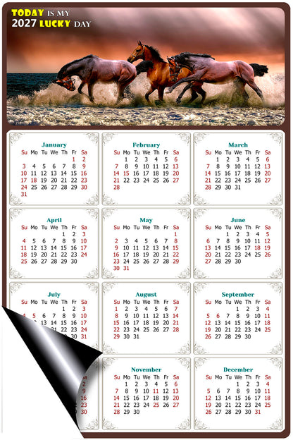 2027 Magnetic Calendar - Calendar Magnets - Today is my Lucky Day - (Fade, Tear, and Water Resistant) - Horses Themed 01