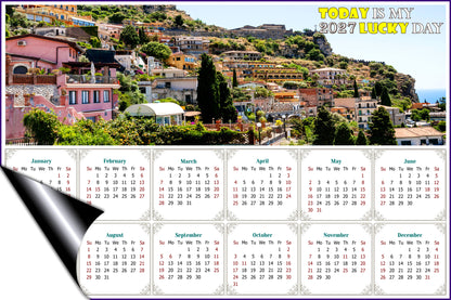 2027 Magnetic Calendar - Calendar Magnets - Today is my Lucky Day (Italy - Taormina Cityscape)