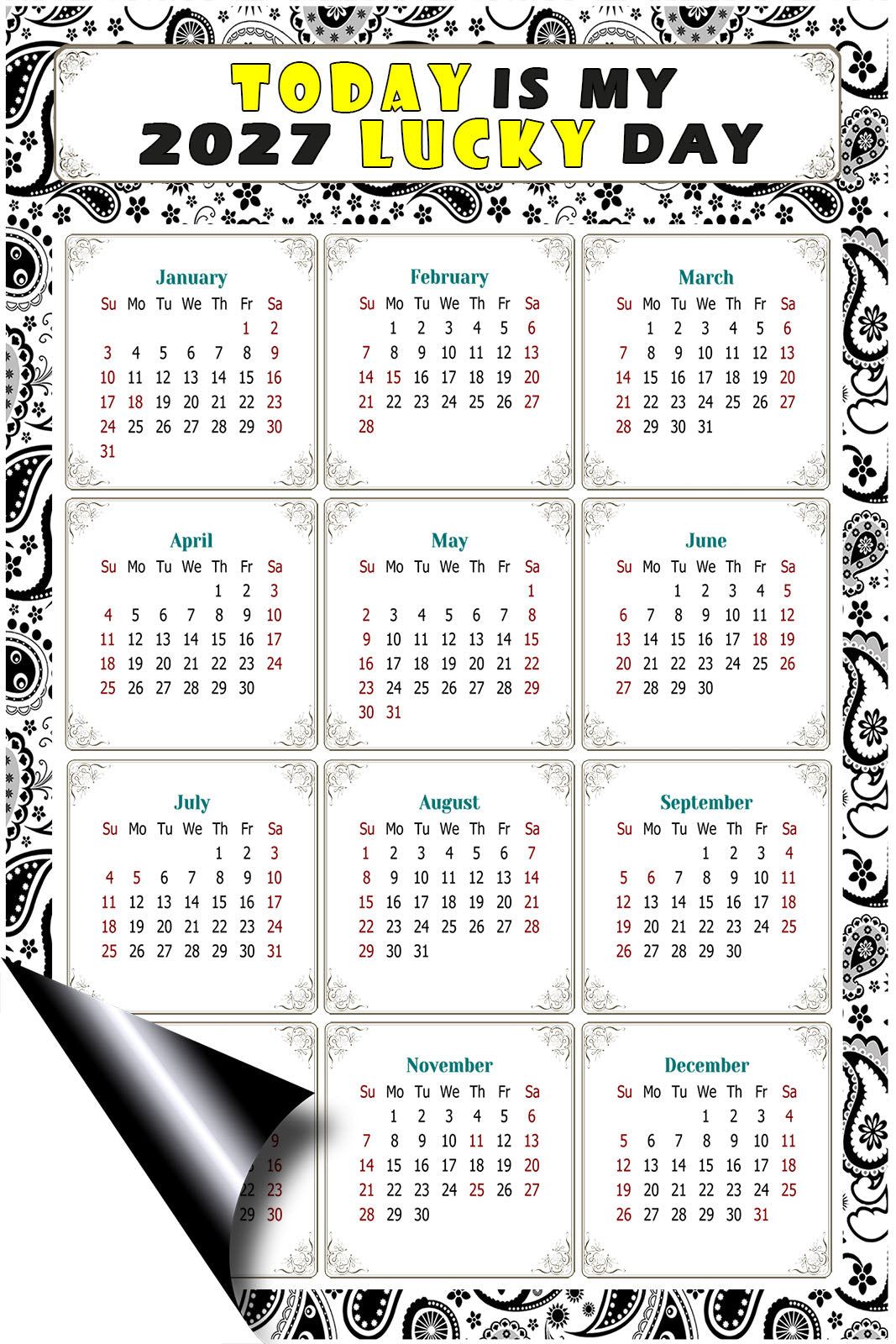 2027 Magnetic Calendar - Calendar Magnets - Today is my Lucky Day - (Fade, Tear, and Water Resistant) - Themed 040