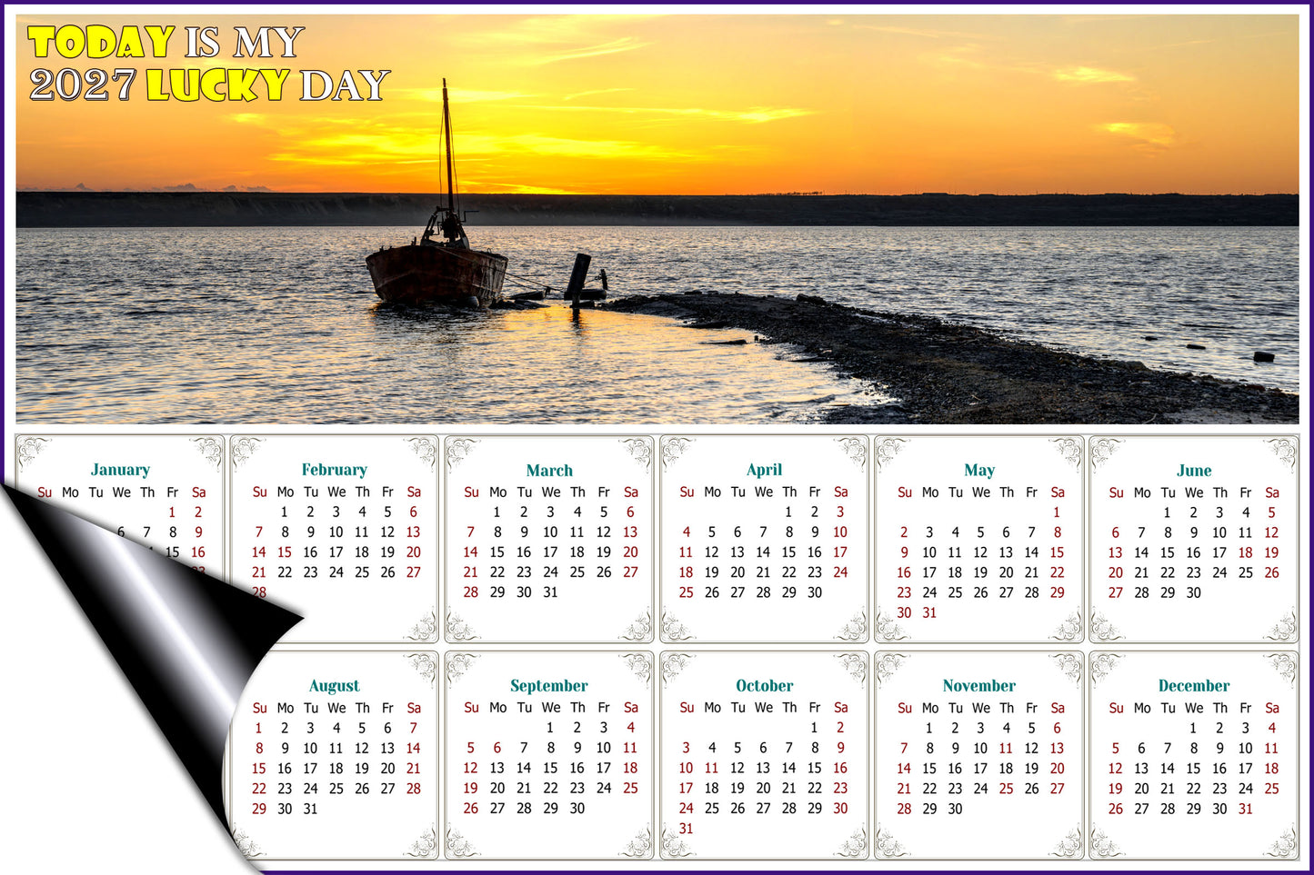 2027 Magnetic Calendar - Calendar Magnets - Today is My Lucky Day - (Salt lake near Odessa, Ukraine)
