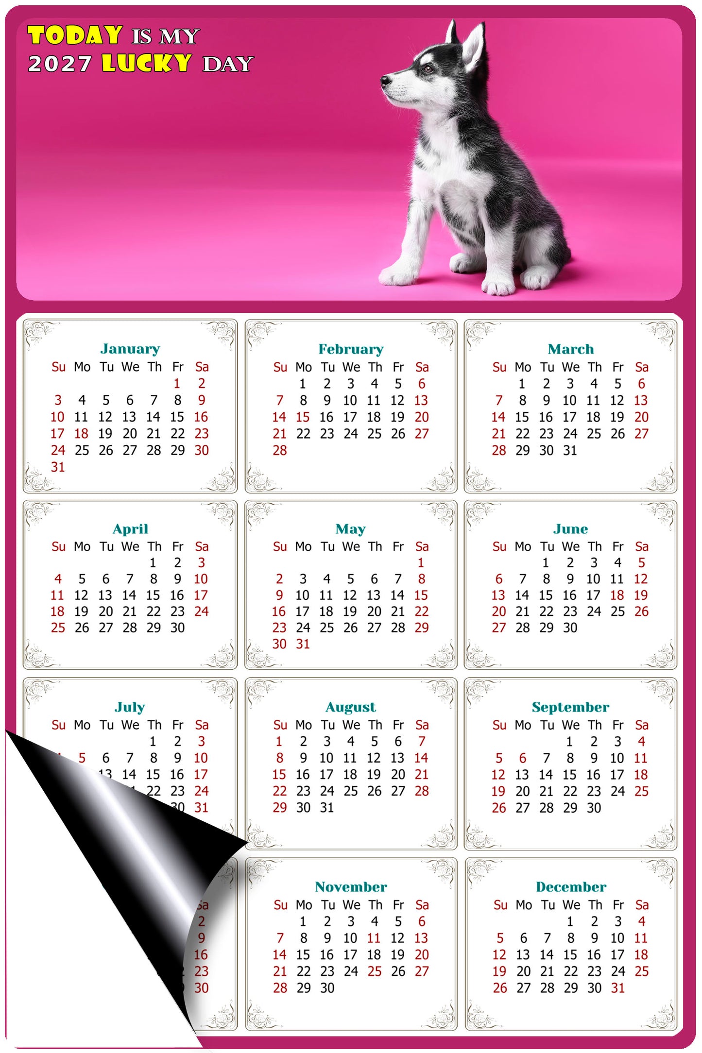 2027 Magnetic Calendar - Today is My Lucky Day (Fade, Tear, and Water Resistant)- Dogs Themed 023