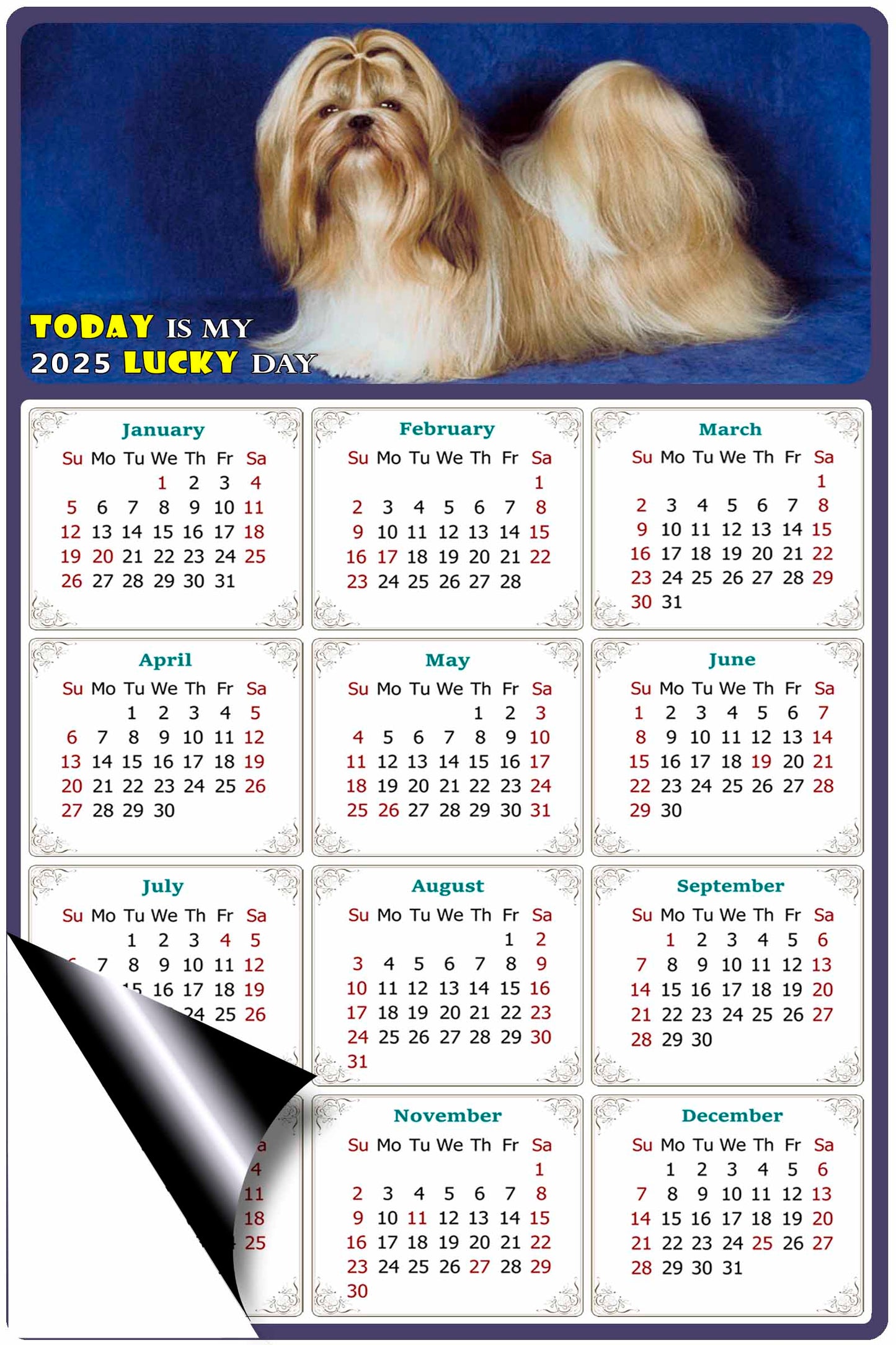 2025 Magnetic Calendar - Today is My Lucky Day (Fade, Tear, and Water Resistant)- Dogs Themed 07