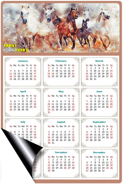 2026 Magnetic Calendar - Calendar Magnets - Today is my Lucky Day - (Fade, Tear, and Water Resistant) - Horses Themed 09