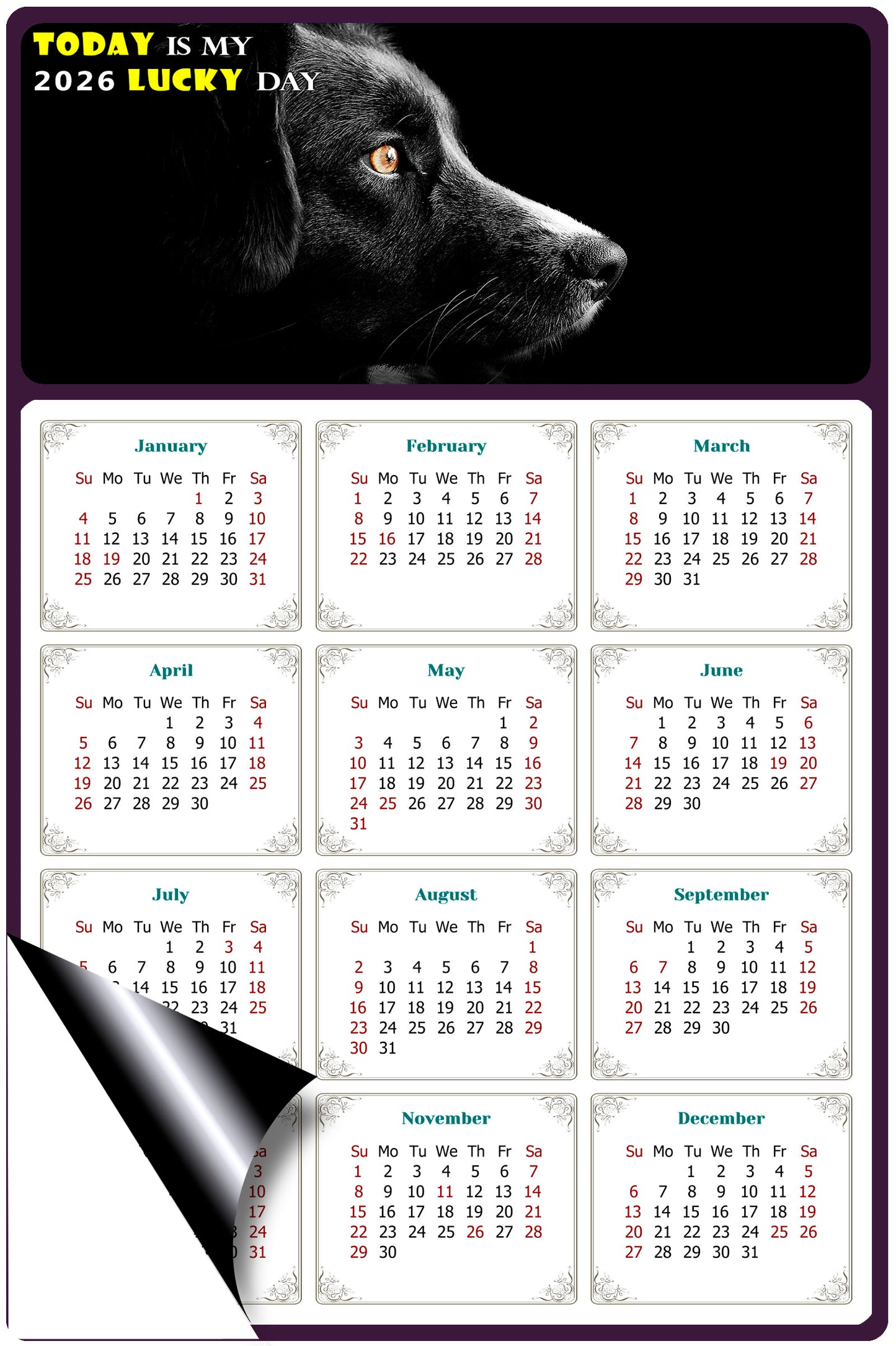 2026 Magnetic Calendar - Today is My Lucky Day (Fade, Tear, and Water Resistant)- Dogs Themed 05