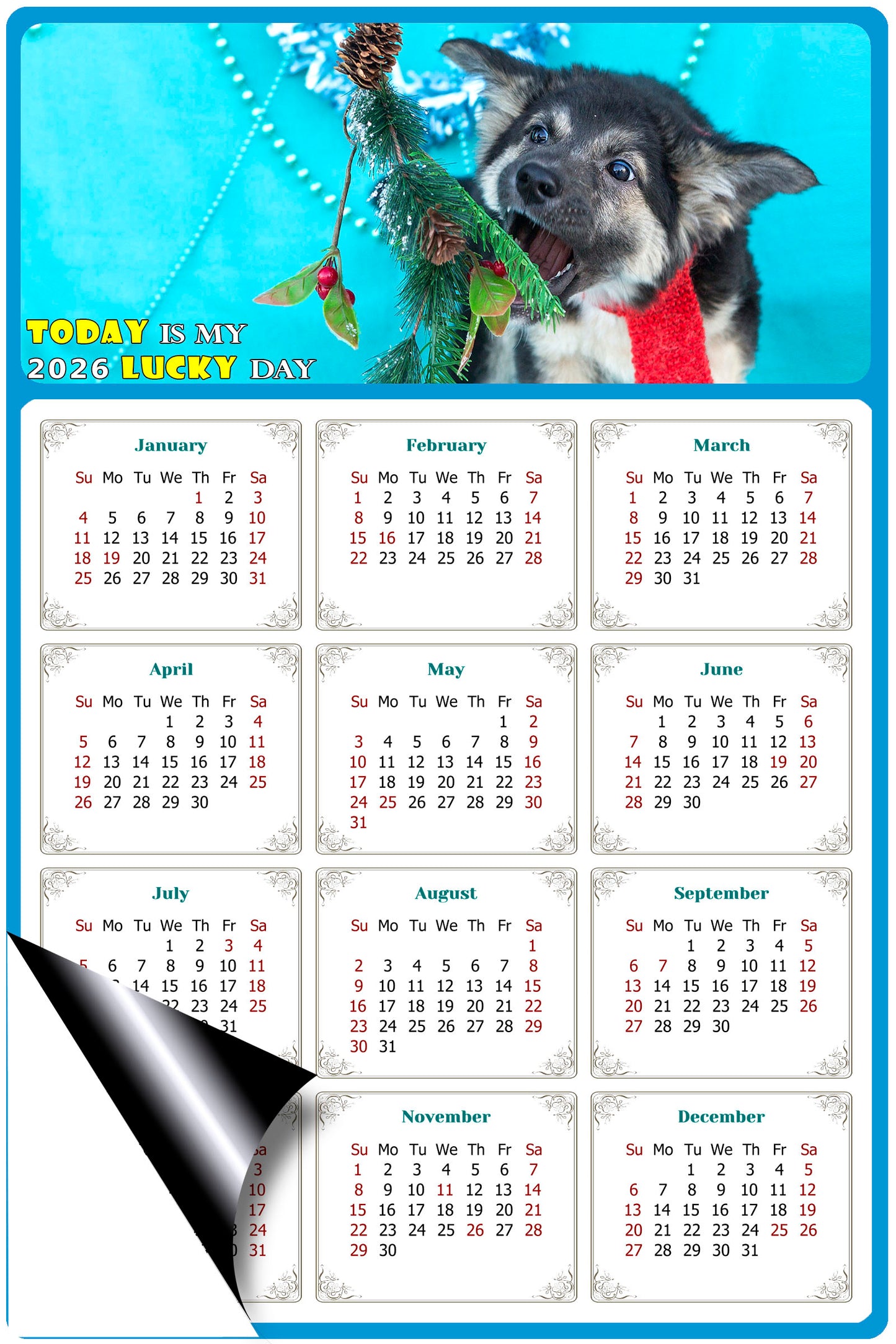 2026 Magnetic Calendar - Today is My Lucky Day (Fade, Tear, and Water Resistant)- Dogs Themed 020