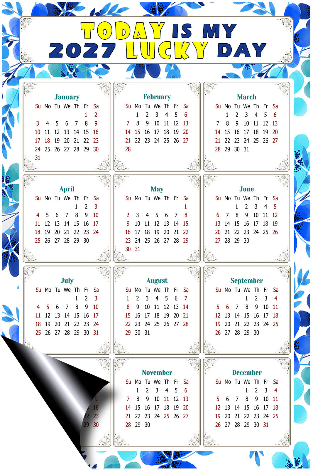 2027 Magnetic Calendar - Calendar Magnets - Today is my Lucky Day - (Fade, Tear, and Water Resistant) - Themed 012
