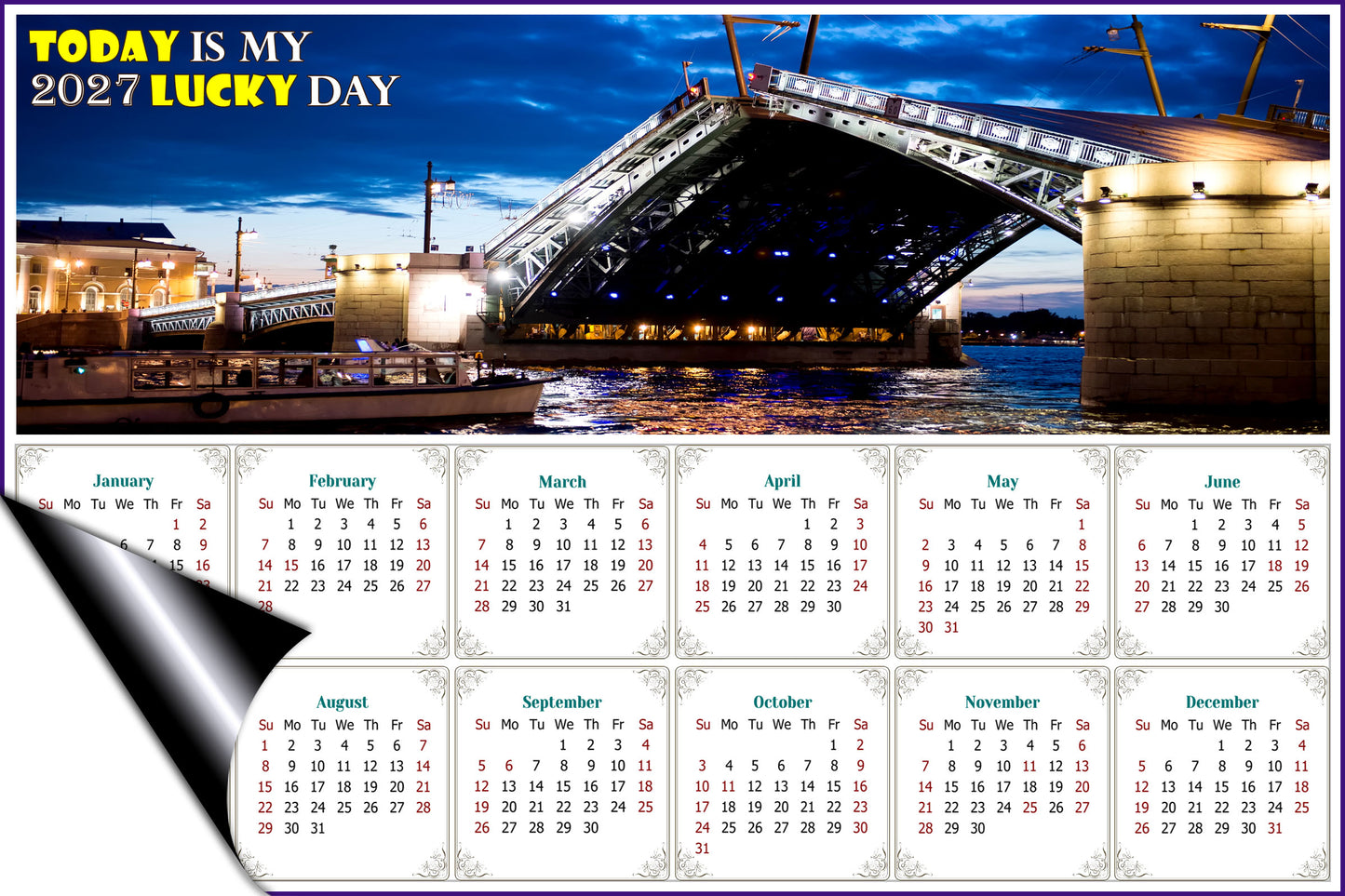 2027 Magnetic Calendar - Calendar Magnets - Today is my Lucky Day (Night shooting in the city of St. Petersburg)