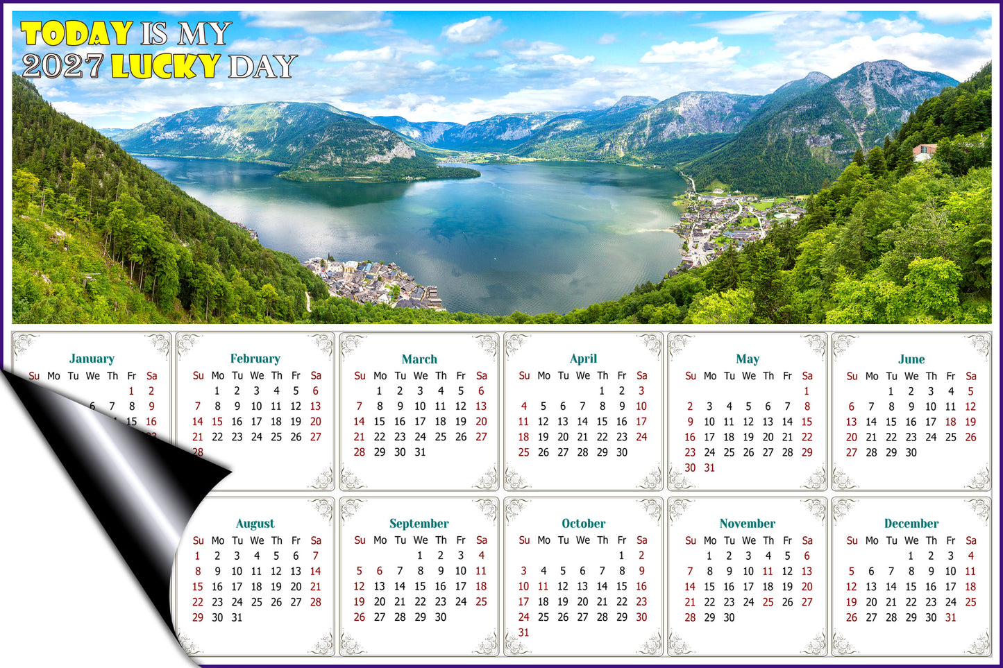 2027 Magnetic Calendar - Calendar Magnets - Today is my Lucky Day (Hallstatt mountain village, Salzkammergut, Austria)