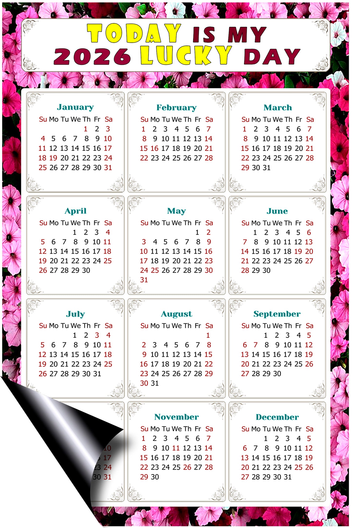 2026 Magnetic Calendar - Calendar Magnets - Today is my Lucky Day - (Fade, Tear, and Water Resistant) - Themed 027