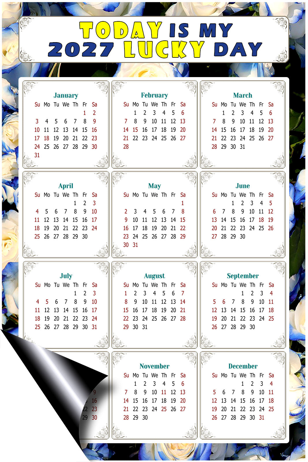 2027 Magnetic Calendar - Calendar Magnets - Today is my Lucky Day - (Fade, Tear, and Water Resistant) - Themed 025