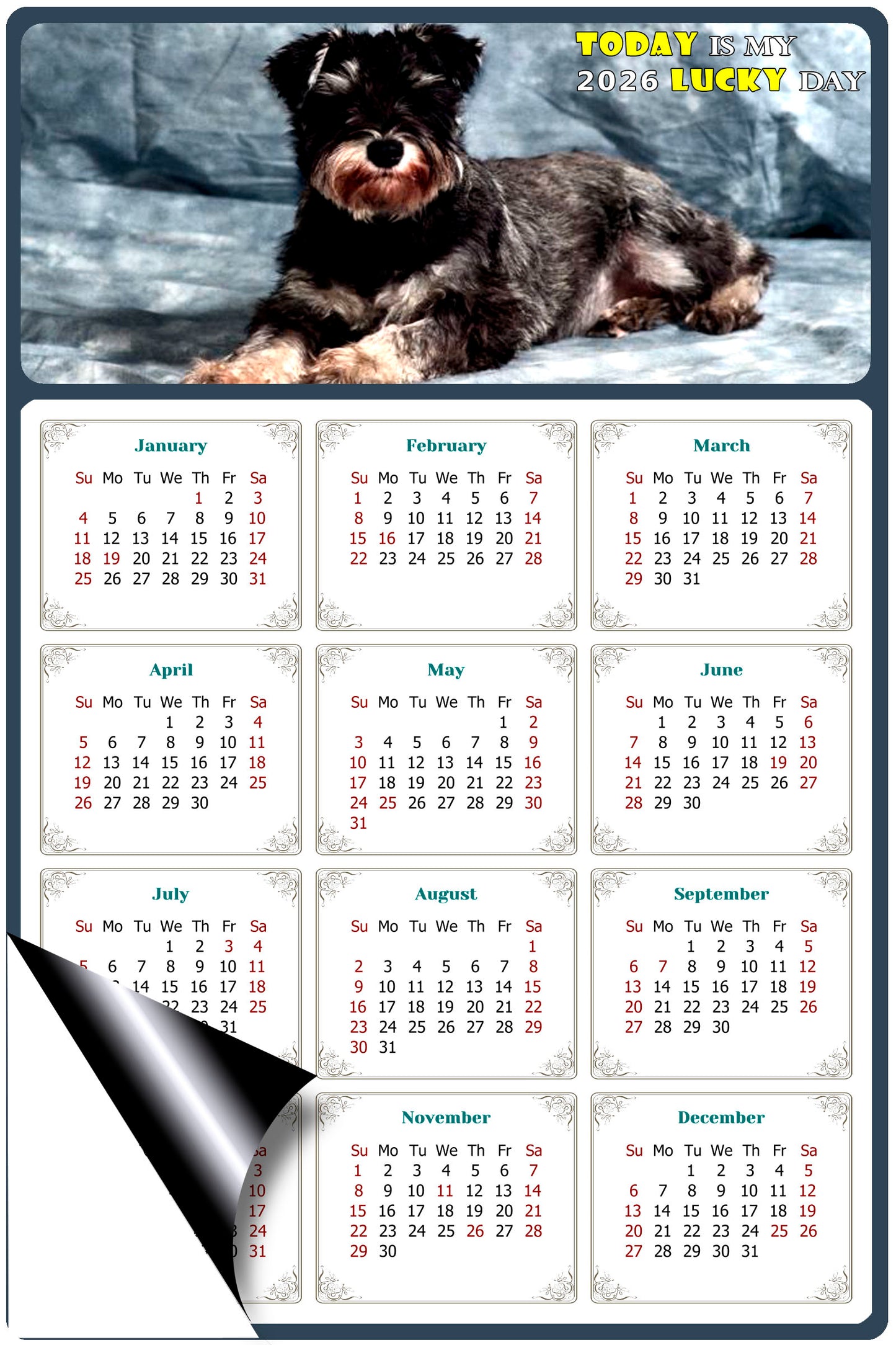 2026 Magnetic Calendar - Today is My Lucky Day (Fade, Tear, and Water Resistant)- Dogs Themed 010