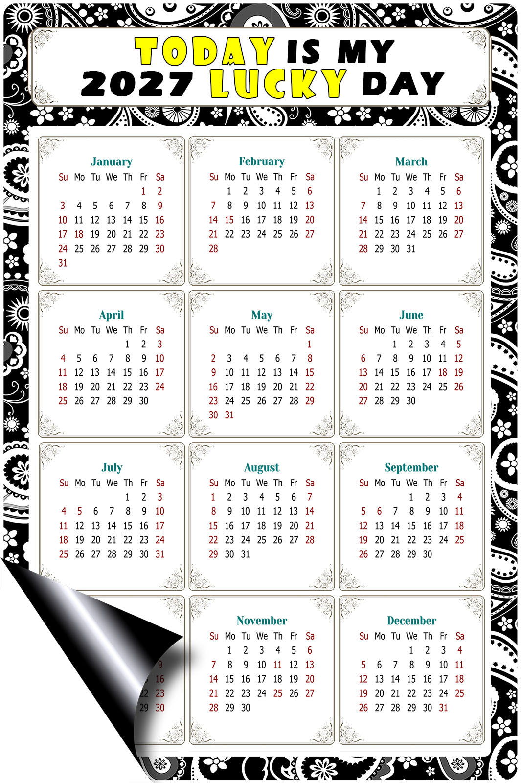 2027 Magnetic Calendar - Calendar Magnets - Today is my Lucky Day - (Fade, Tear, and Water Resistant) - Themed 011