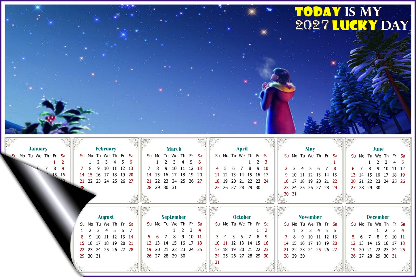 2027 Magnetic Calendar - Calendar Magnets - Today is my Lucky Day - Edition #28