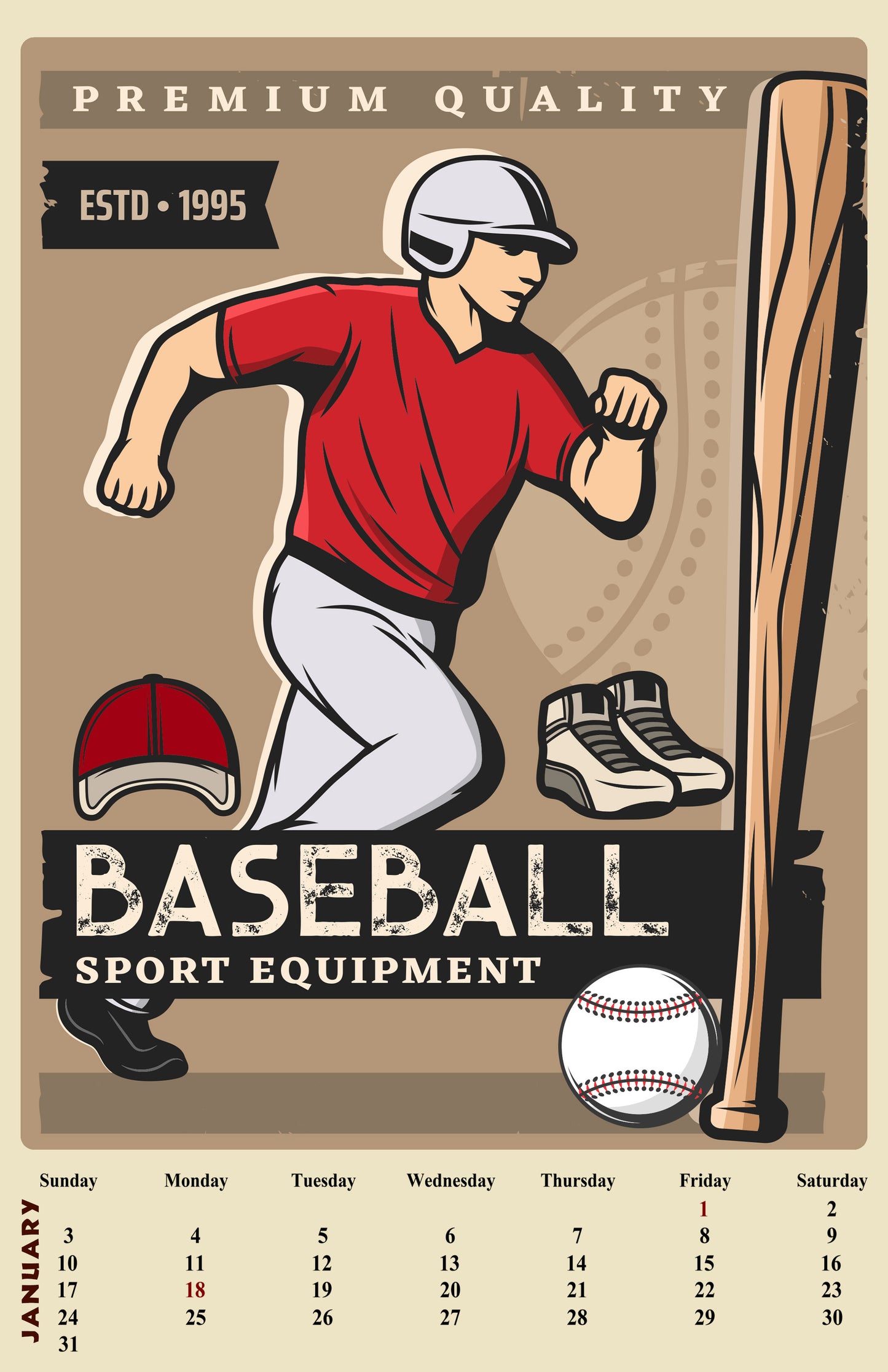 2027 Wall Oversized Art Poster Calendar Spiral-bound Twin-Wire Binding- Baseball