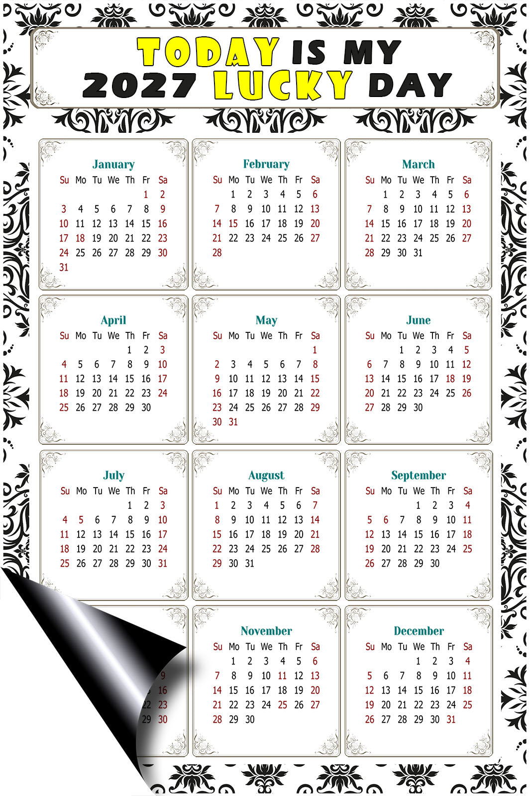 2027 Magnetic Calendar - Calendar Magnets - Today is my Lucky Day - (Fade, Tear, and Water Resistant) - Themed 039
