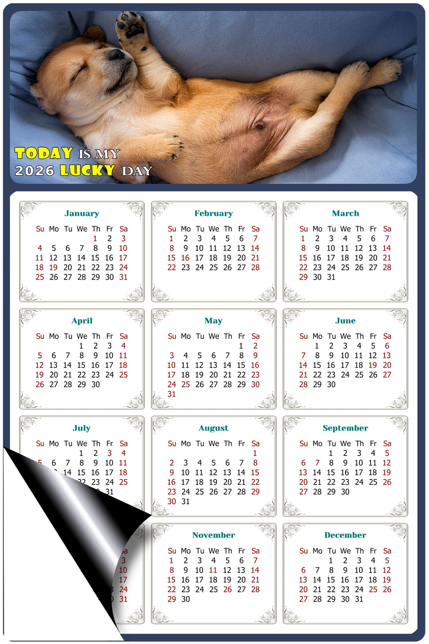 2026 Magnetic Calendar - Today is My Lucky Day (Fade, Tear, and Water Resistant)- Dogs Themed 013
