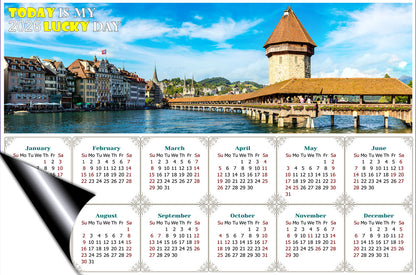 2026 Magnetic Calendar - Calendar Magnets - Today is my Lucky Day (Chapel bridge in Lucerne, Switzerland)