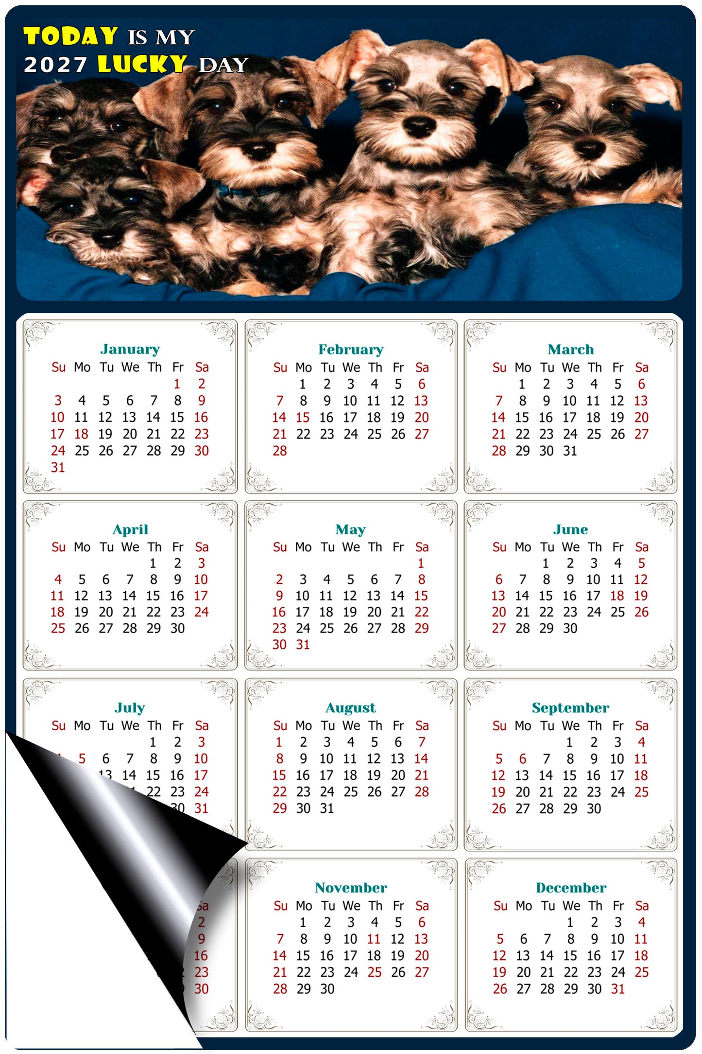 2027 Magnetic Calendar - Today is My Lucky Day (Fade, Tear, and Water Resistant)- Dogs Themed 08