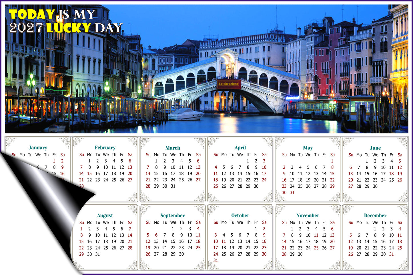 2027 Magnetic Calendar - Calendar Magnets - Today is My Lucky Day - Nightlife on The Canal
