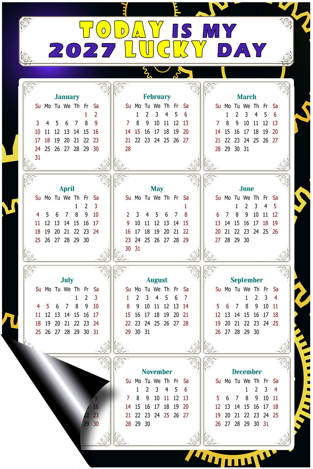 2027 Magnetic Calendar - Calendar Magnets - Today is my Lucky Day - (Fade, Tear, and Water Resistant) - Themed 05