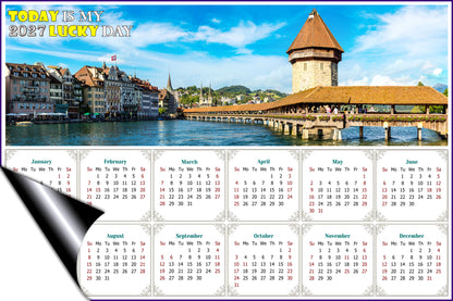 2027 Magnetic Calendar - Calendar Magnets - Today is my Lucky Day (Chapel bridge in Lucerne, Switzerland)