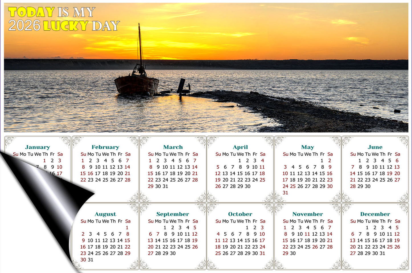 2026 Magnetic Calendar - Calendar Magnets - Today is My Lucky Day - (Salt lake near Odessa, Ukraine)