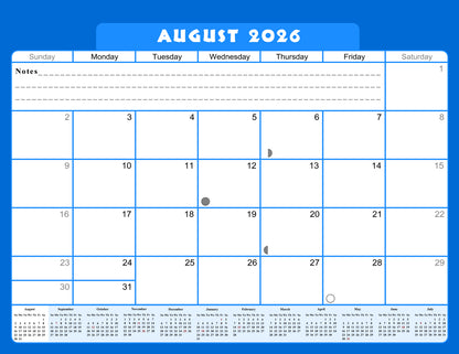 2026 - 2027 Academic Year 12 Months Student Calendar / College Planner for 3-Ring Binder, Desk or Wall -School Supplies - Made in USA -v004
