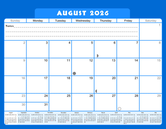 2026 - 2027 Academic Year 12 Months Student Calendar / College Planner for 3-Ring Binder, Desk or Wall -School Supplies - Made in USA -v004