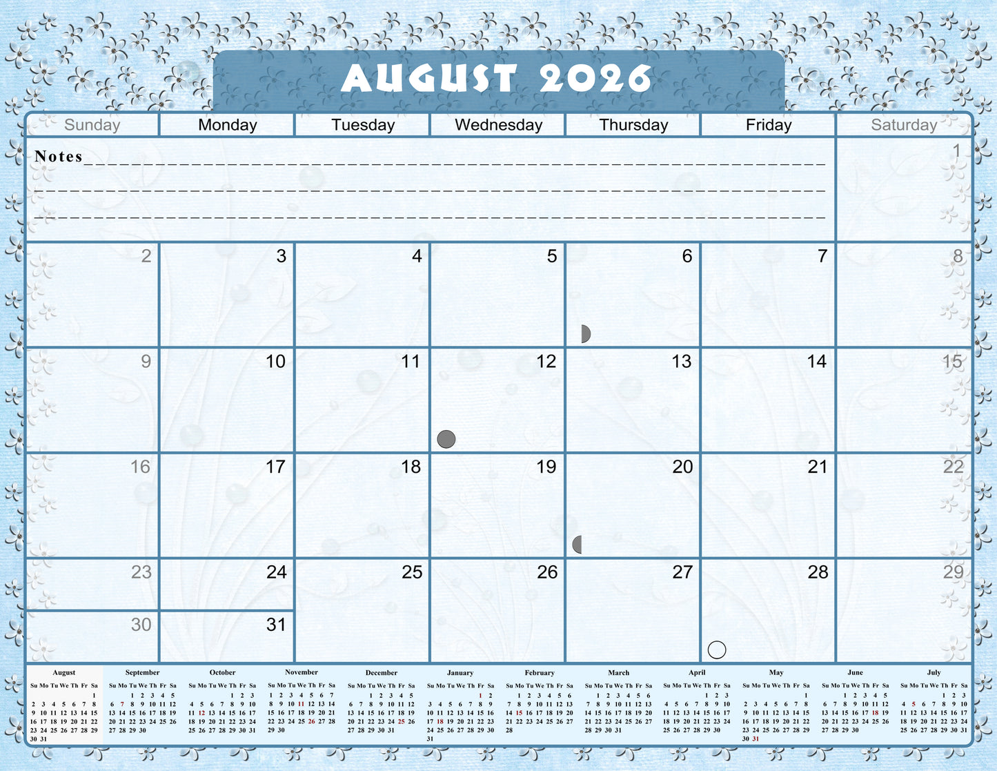 2026 - 2027 Academic Year 12 Months Student Calendar / College Planner for 3-Ring Binder, Desk or Wall -School Supplies - Made in USA (Edition #11)