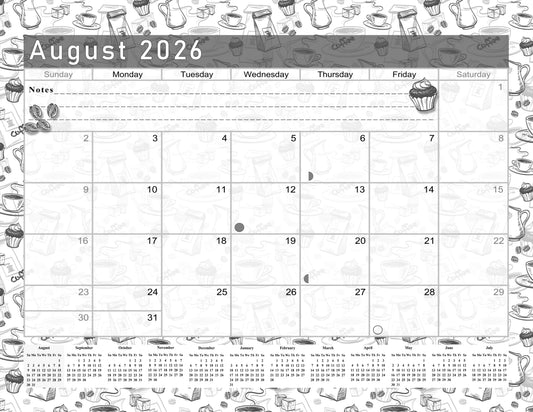 2026 - 2027 Academic Year 12 Months Student Calendar / College Planner for 3-Ring Binder, Desk or Wall -School Supplies - Made in USA - Black&White - (Edition #026)