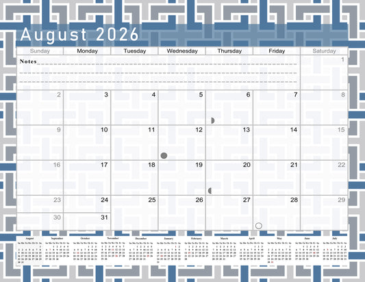 2026 - 2027 Academic Year 12 Months Student Calendar / College Planner for 3-Ring Binder, Desk or Wall -School Supplies - Made in USA -v014