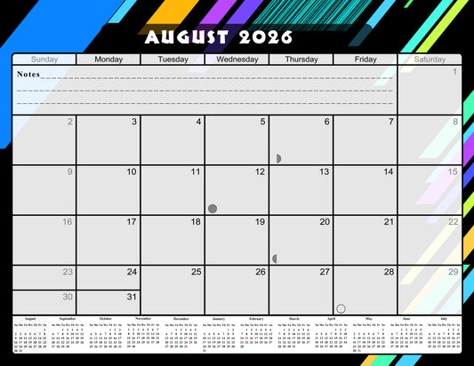 2026 - 2027 Academic Year 12 Months Student Calendar / College Planner for 3-Ring Binder, Desk or Wall -School Supplies - Made in USA (Edition #012)