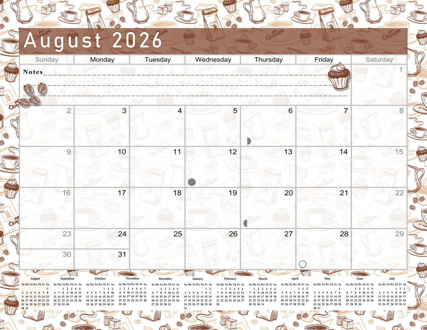 2026 - 2027 Academic Year 12 Months Student Calendar / College Planner for 3-Ring Binder, Desk or Wall -School Supplies - Made in USA -v026