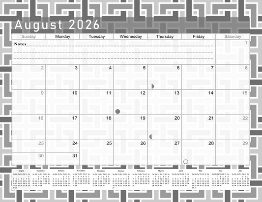 2026 - 2027 Academic Year 12 Months Student Calendar / College Planner for 3-Ring Binder, Desk or Wall -School Supplies - Made in USA - Black&White - (Edition #014)