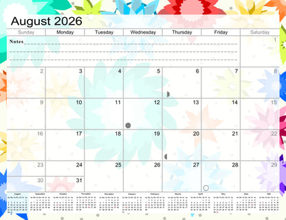 2026 - 2027 Academic Year 12 Months Student Calendar / College Planner for 3-Ring Binder, Desk or Wall -School Supplies - Made in USA -v008