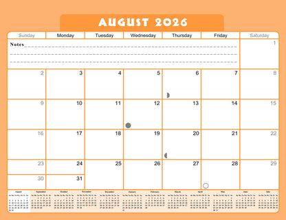 2026 - 2027 Academic Year 12 Months Student Calendar / College Planner for 3-Ring Binder, Desk or Wall -School Supplies - Made in USA -v007